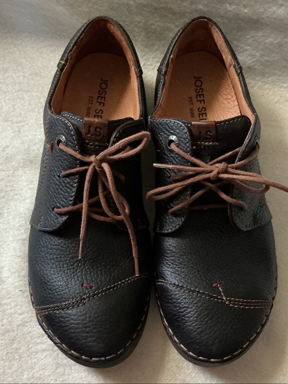 Josef Seibel Black Leather Women's Lace-Up Flats